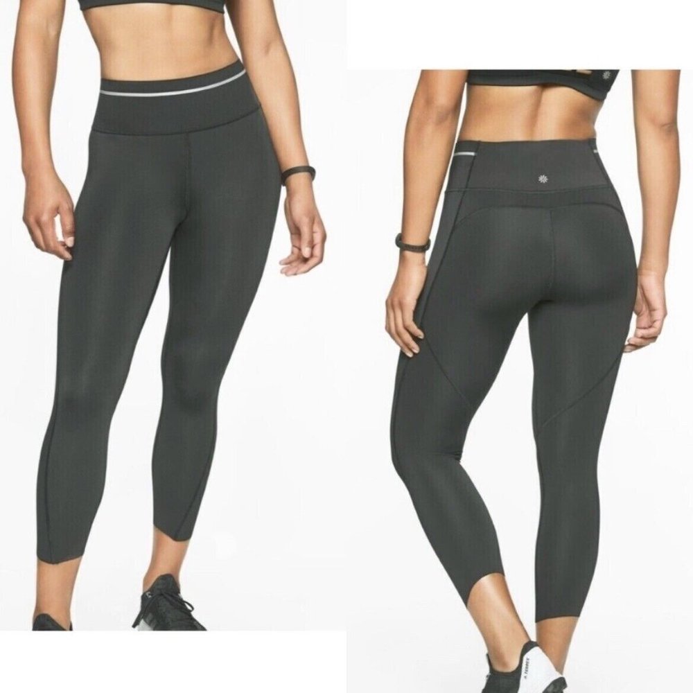 Athleta Sonic Reflective Capri Legging Crop Pants *2 PAIR* Black & Gray